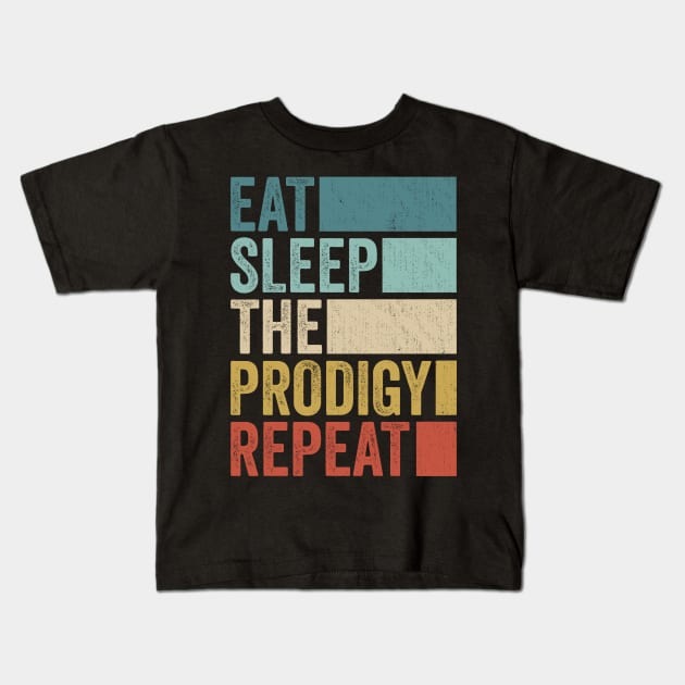 Funny Eat Sleep Prodigy Name Repeat Retro Vintage Kids T-Shirt by Realistic Flamingo